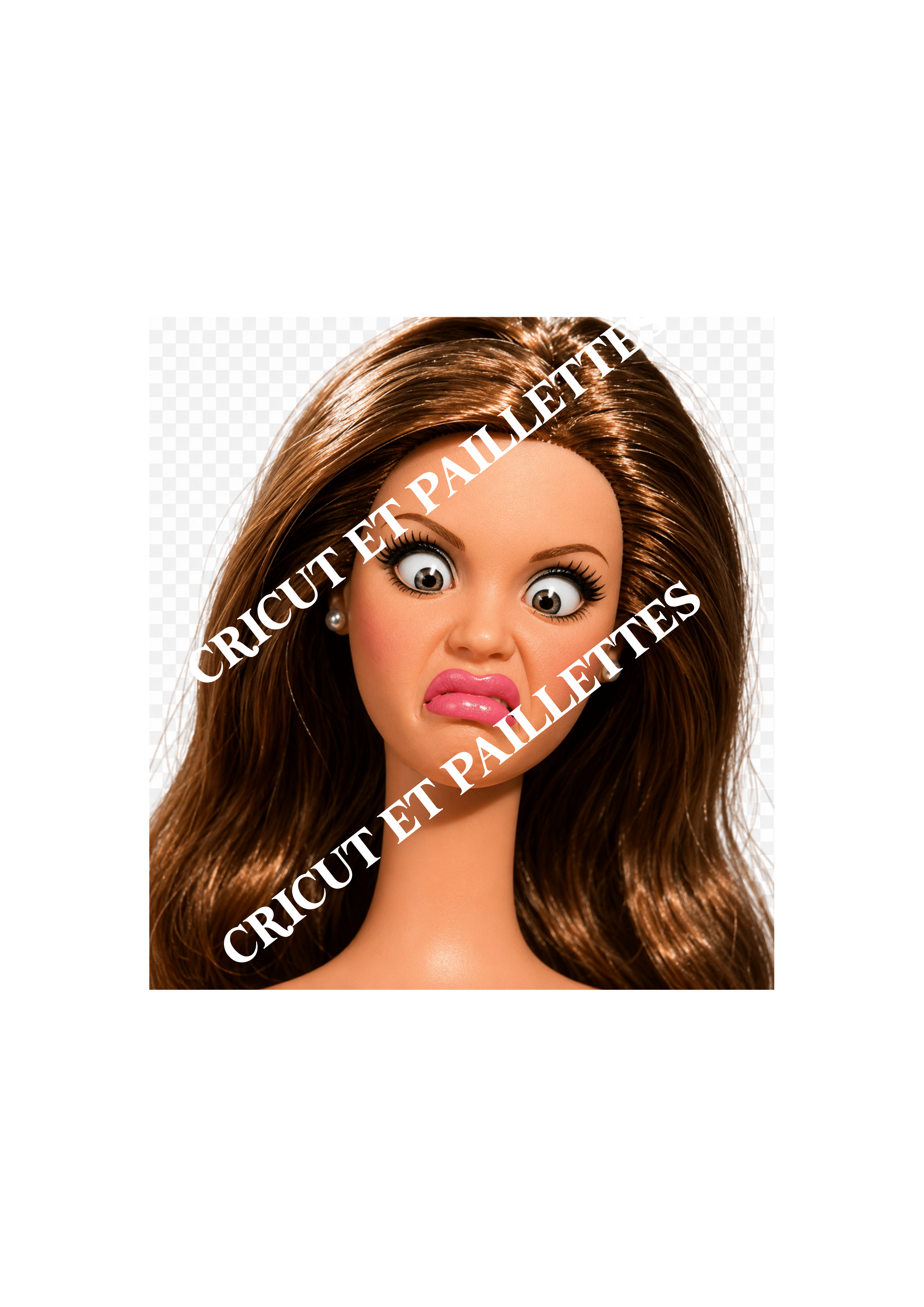 PNG Barbie humour fond transparent – illustration poupée brune expression amusante pour tote bag t-shirt