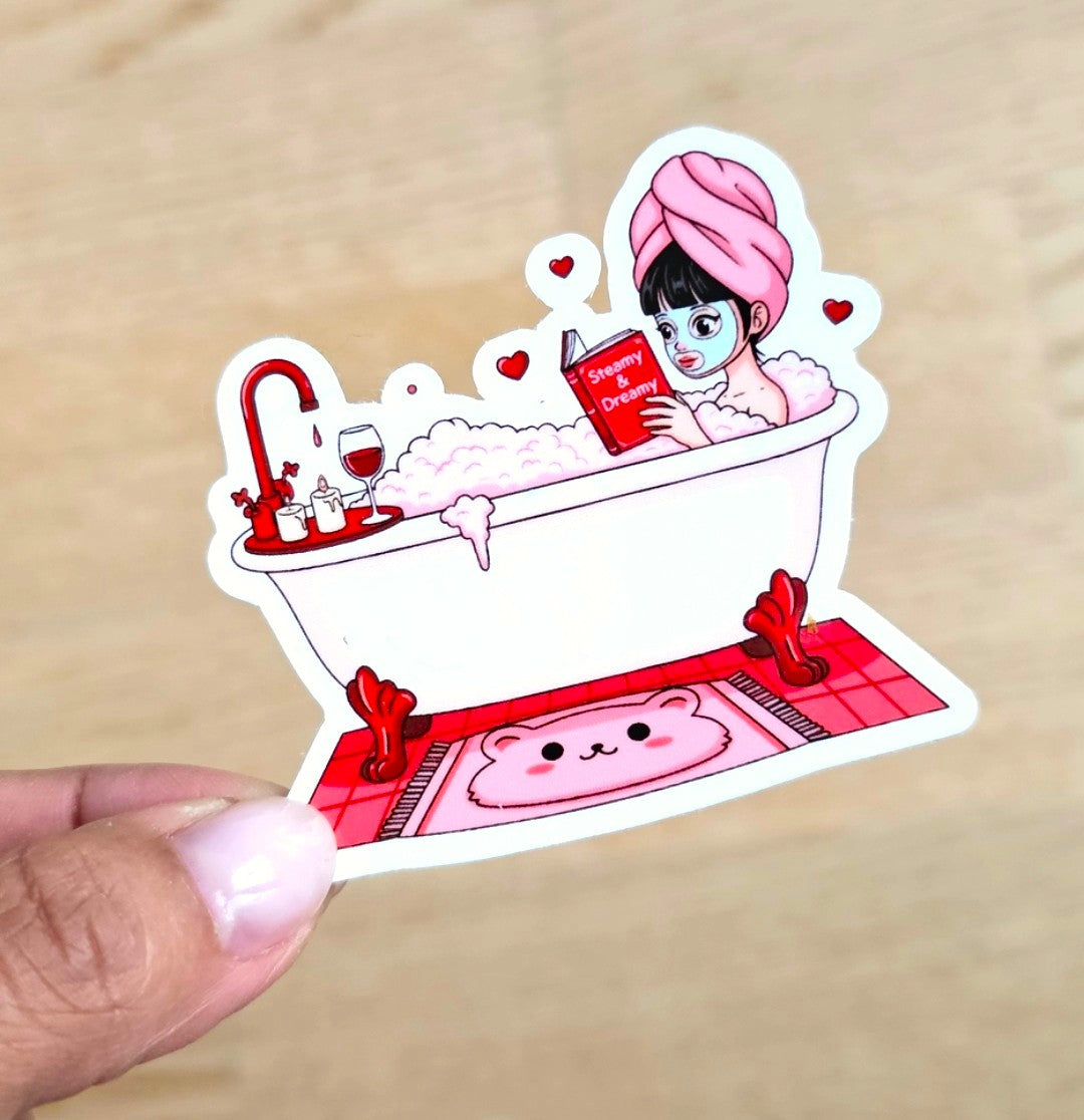 Sticker bain et lecture romance - Moment détente et love
