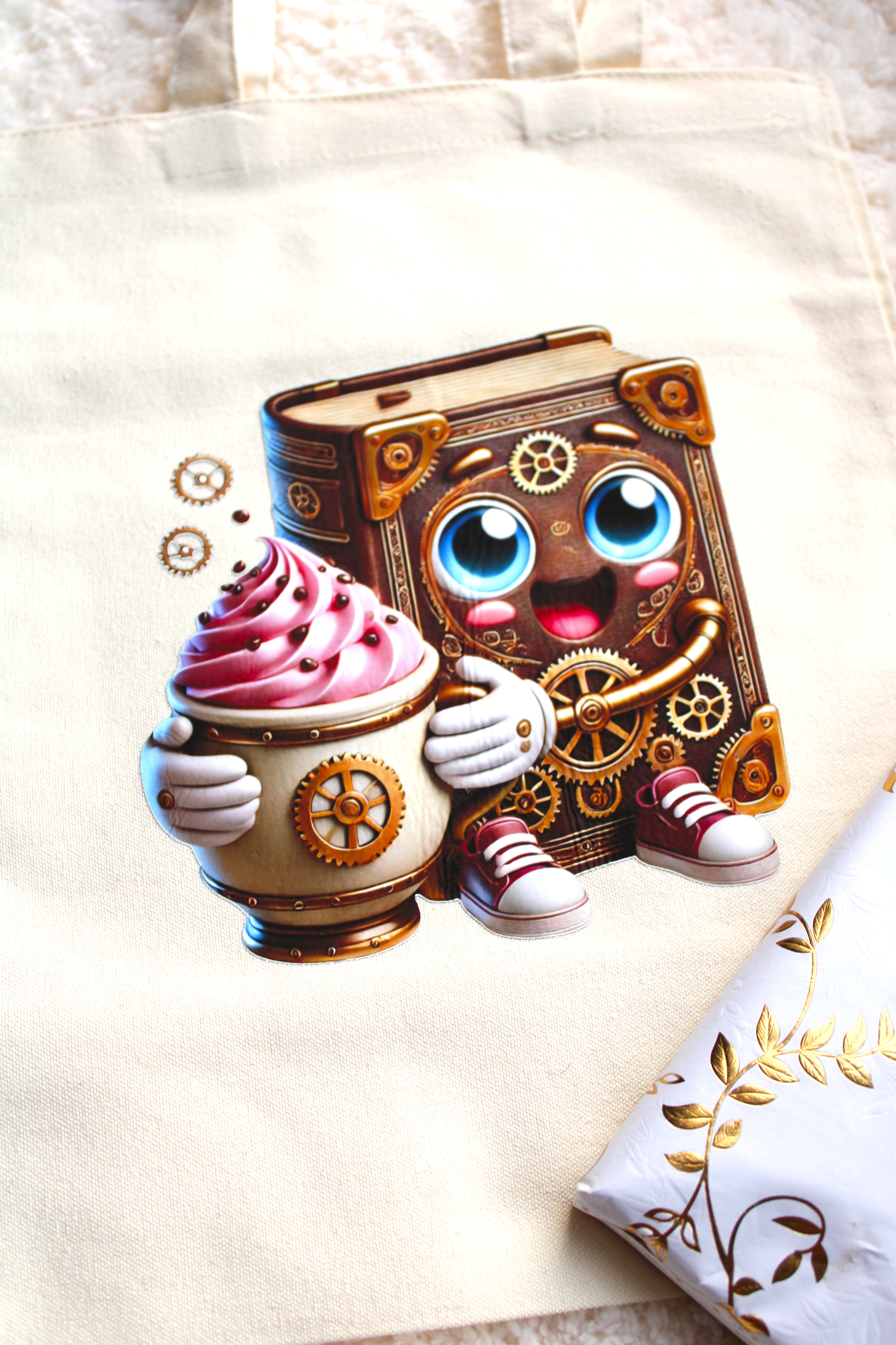 Totebag Lecture Gourmande 100% coton fait main - Sac café livres Genève
