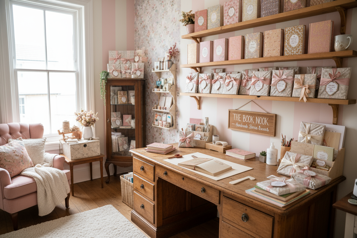 l atelier d'une créatrice, qui vend des book mais aussi des blind date with a book , j 'aimerai les couleurs en lien avec mon logo