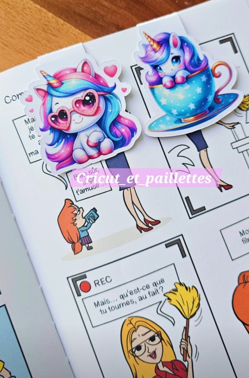 Licorne chamallow rose et dorée vue de face stickers diy