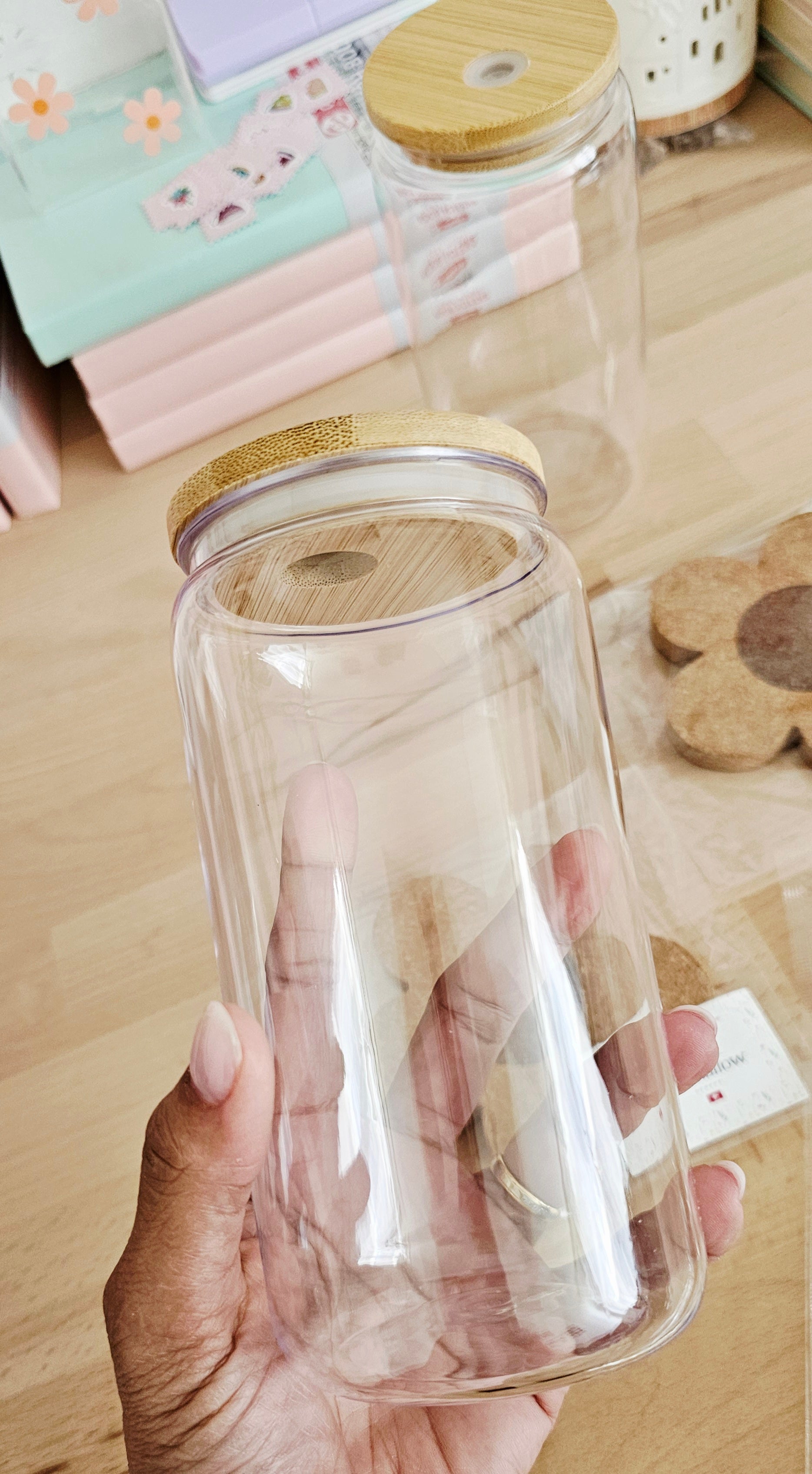 Lot de 2 verres à boissons froides personnalisables avec couvercle en bambou et paille réutilisable