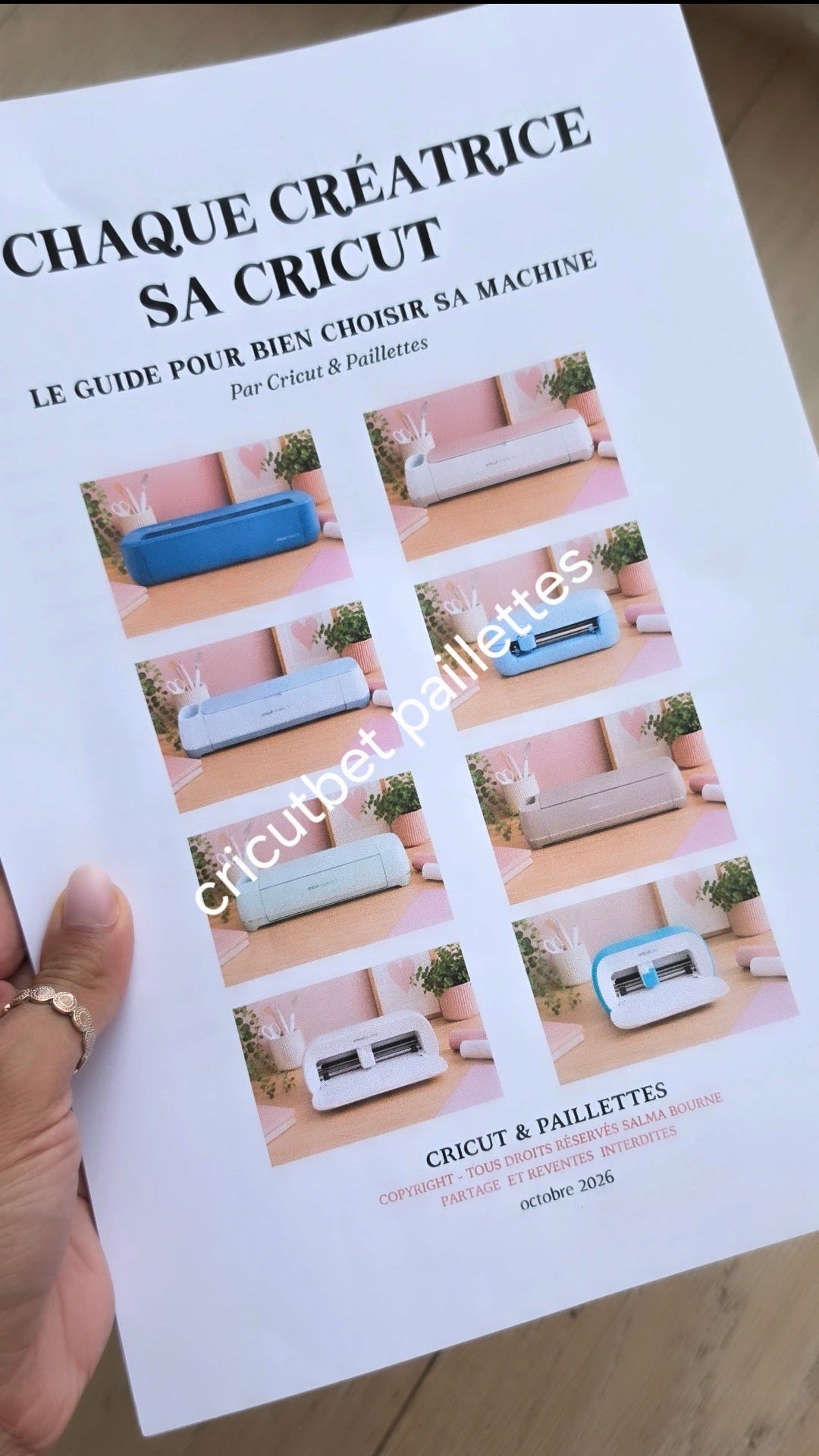 Couverture du guide Chaque créatrice sa Cricut, illustrée de huit machines Cricut pour comparer les modèles. 